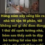 Hàng xóm xây cổng lấn ra nhà tôi tận 10 phân, tôi không nói gì chỉ đem đúng 1 thứ để cạnh tường nhà, hôm sau thấy anh ta đập bỏ tường lùi vào tận 50 phân, tôi cười thầm nghĩ bụng “còn n/on lắm”,